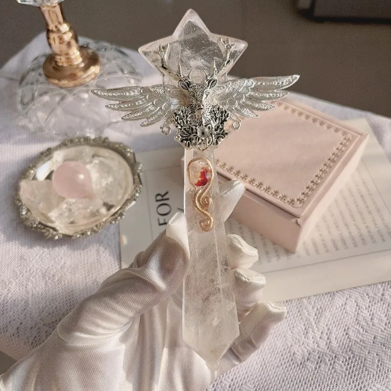 

Natural White Crystal Pentagram Scepter Fairy Stick Cane Pillar