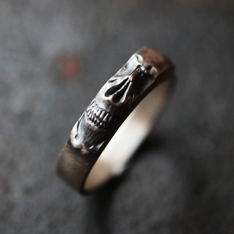 Gothic Death Skull Face Open Adjustable Ring for Men's Retro Punk Halloween Alternative Jewelry