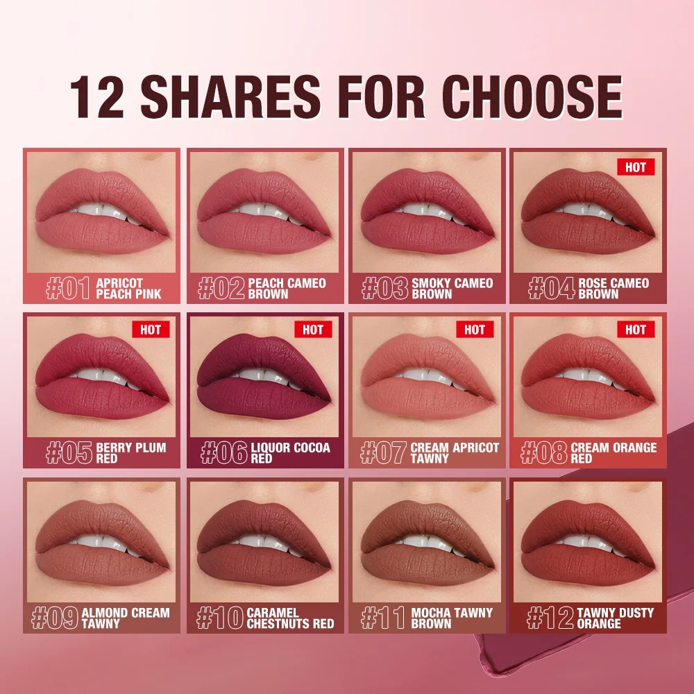 O.TW O.O ลิปสติก12สีน้ำหนักเบากันน้ำยาวนาน Matte Lip Stain Lip Glaze สำหรับสตรีเครื่องสำอาง