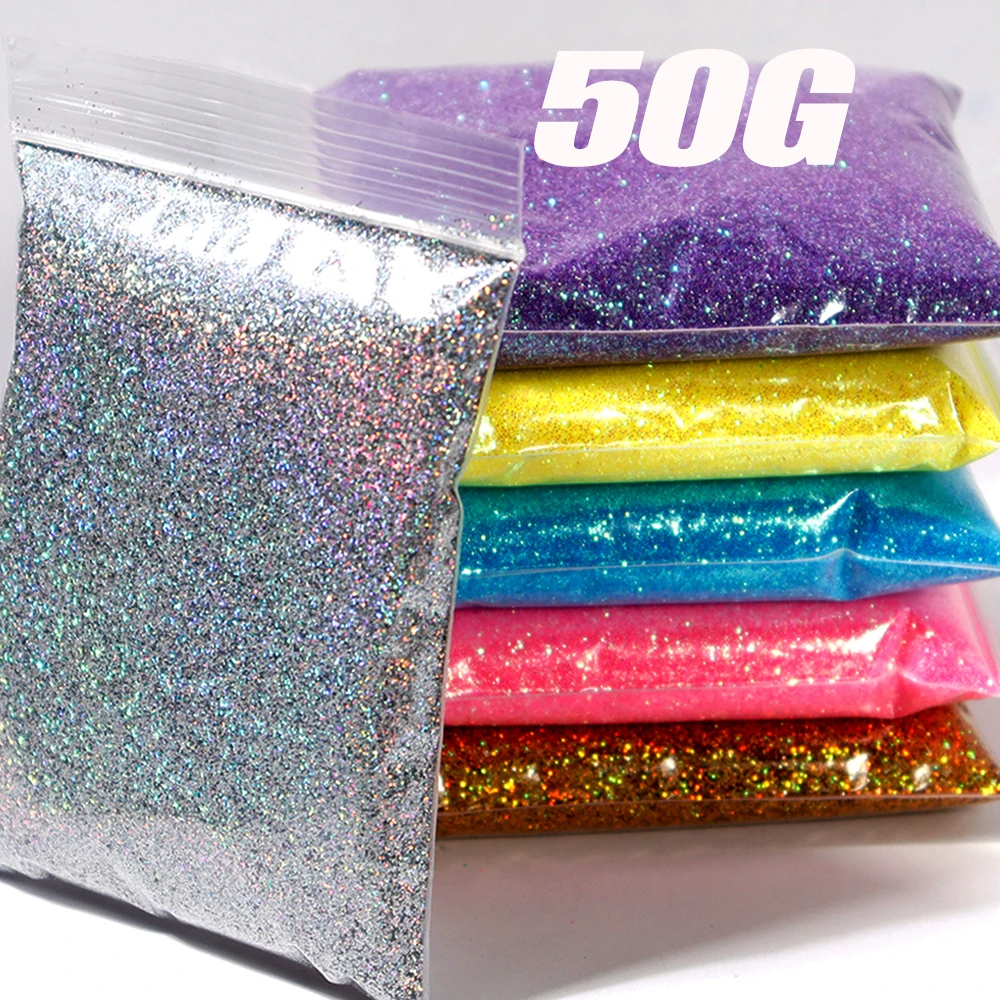 50g Christmas Gold/Silver Nail Glitter Powder 0.1mm Holographic Iridescent Shiny Powder Ultra-Fine Red/Green/White Nail Powder