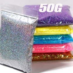 50g Christmas Gold/Silver Nail Glitter Powder 0.1mm Holographic Iridescent Shiny Powder Ultra-Fine Red/Green/White Nail Powder