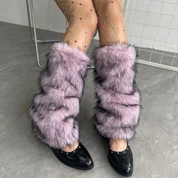 Y2k Women Boots Cover Faux Fur Thickened Rabbit Hair Leg Warmers Plush Socks Gothic Leggings Harajuku Night Party Accessories