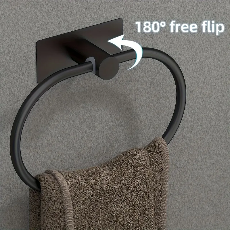 1pc European-style wall-mounted towel and bath towel rack, no need for drilling for installation, can be flipped 180° for use.