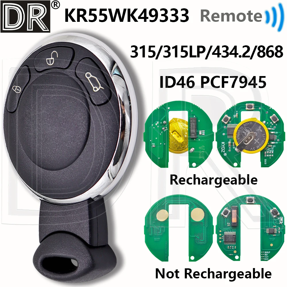 DR Great ID46 PCF7945/PCF7953 Chip 315/434/868MHz Car Remote Key For BMW MINI Cooper R56 R57 R58 R60 R61 Clubman 2006-2013