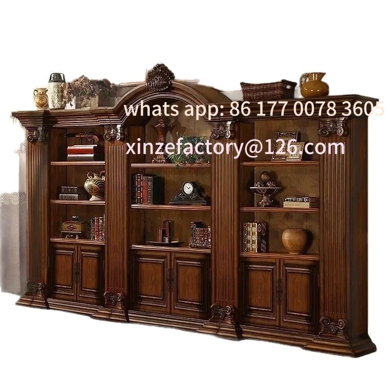 

Customizable American combination bookcase Solid wood with door European simple bookcase Free combination display Retro bookshel