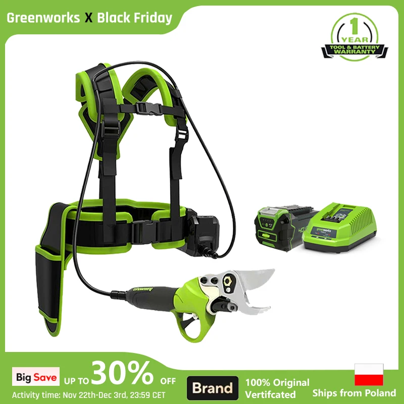 Greenworks Electric Pruning Shear Brushless Motor 40V Home Garden 3.5mm Scissors Professional Cordless Lopper with 4ah Battery