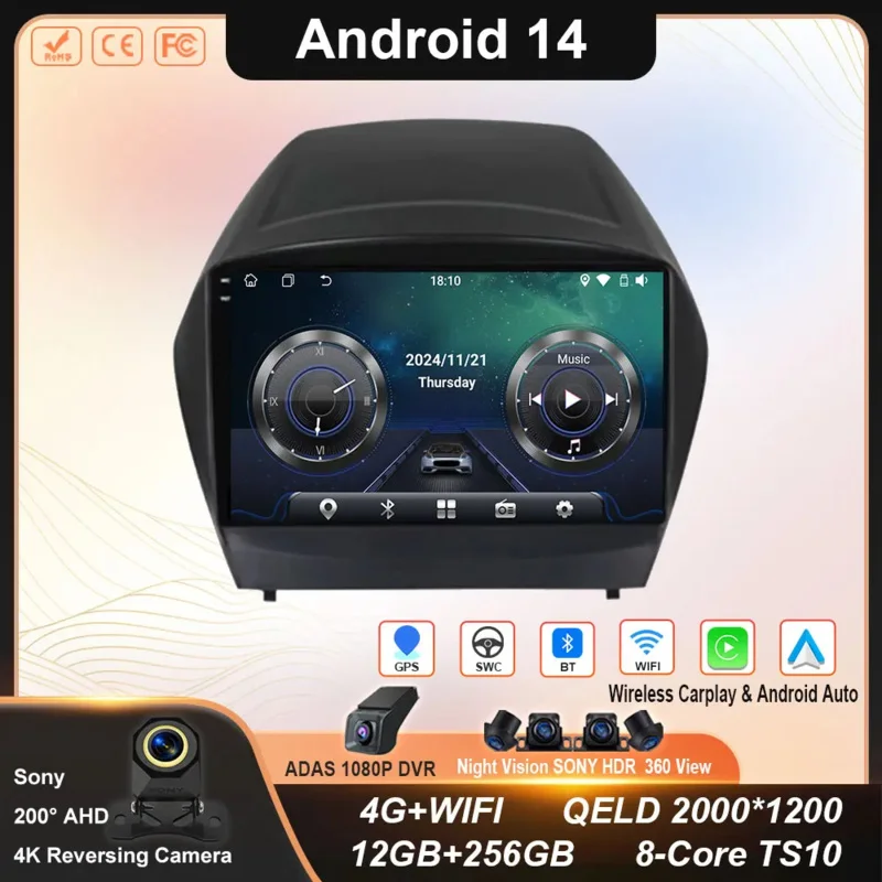 

Автомобильный Android 14 Carplay для Hyundai Tucson 2 LM IX35 2009 2010 2011 2012 2013 2014 2015 авторадио мультимедийный плеер стерео WIFI