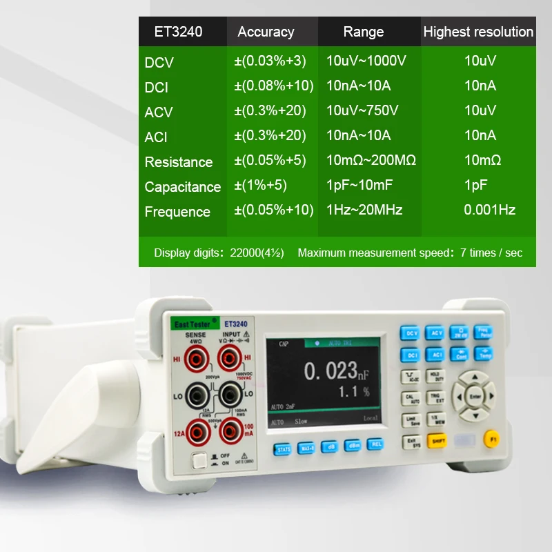 ET3240 High Precision Professional Desktop Digital Multimeter 220000 Automatic Counts TFT Large Clear Screen Desktop Multi-Meter