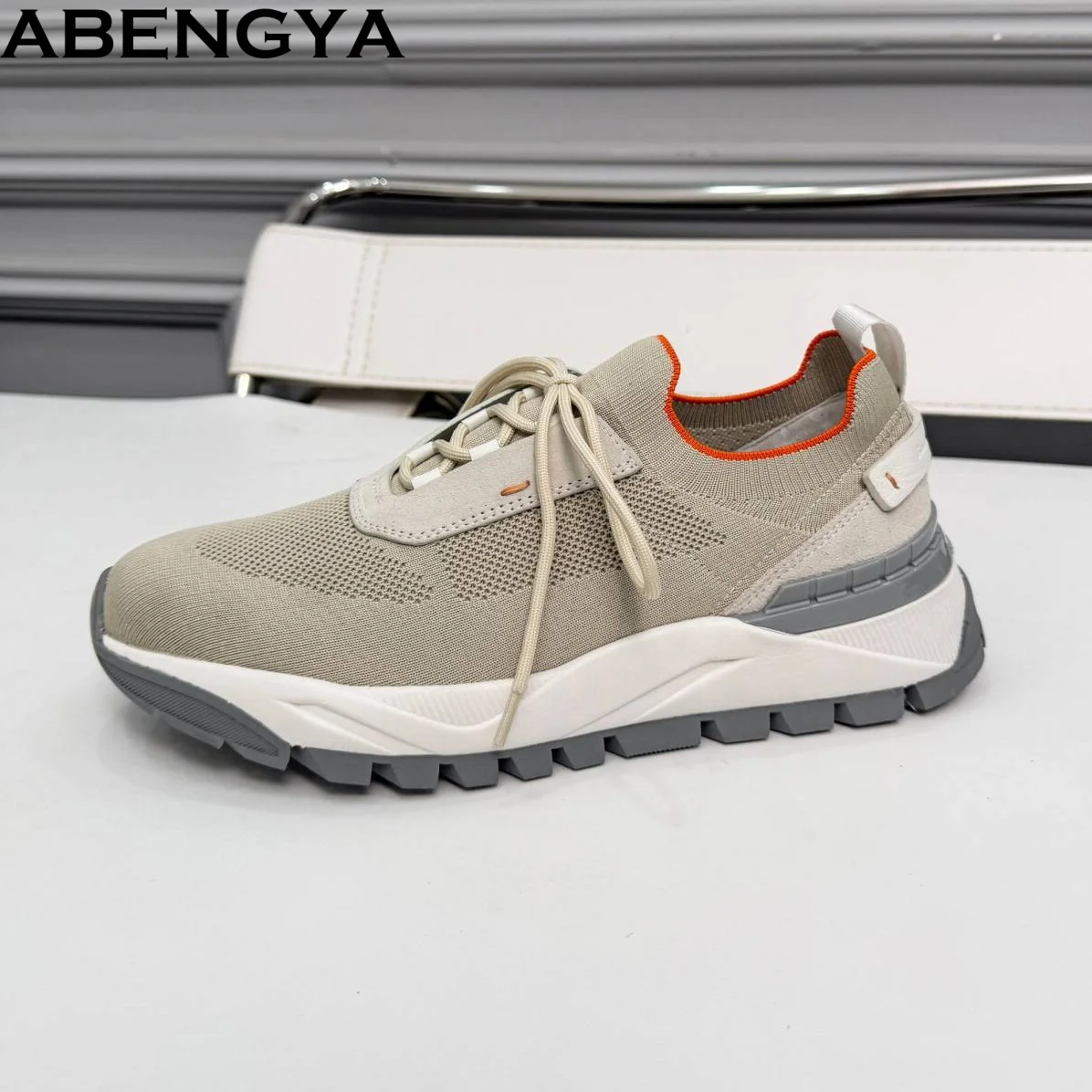 

ABENGYA Spring Sneakers Shoes Men Knitted Lace Up Walk Shoes For Man Breathable Outdoors Casual Platform Shoes Male 2026