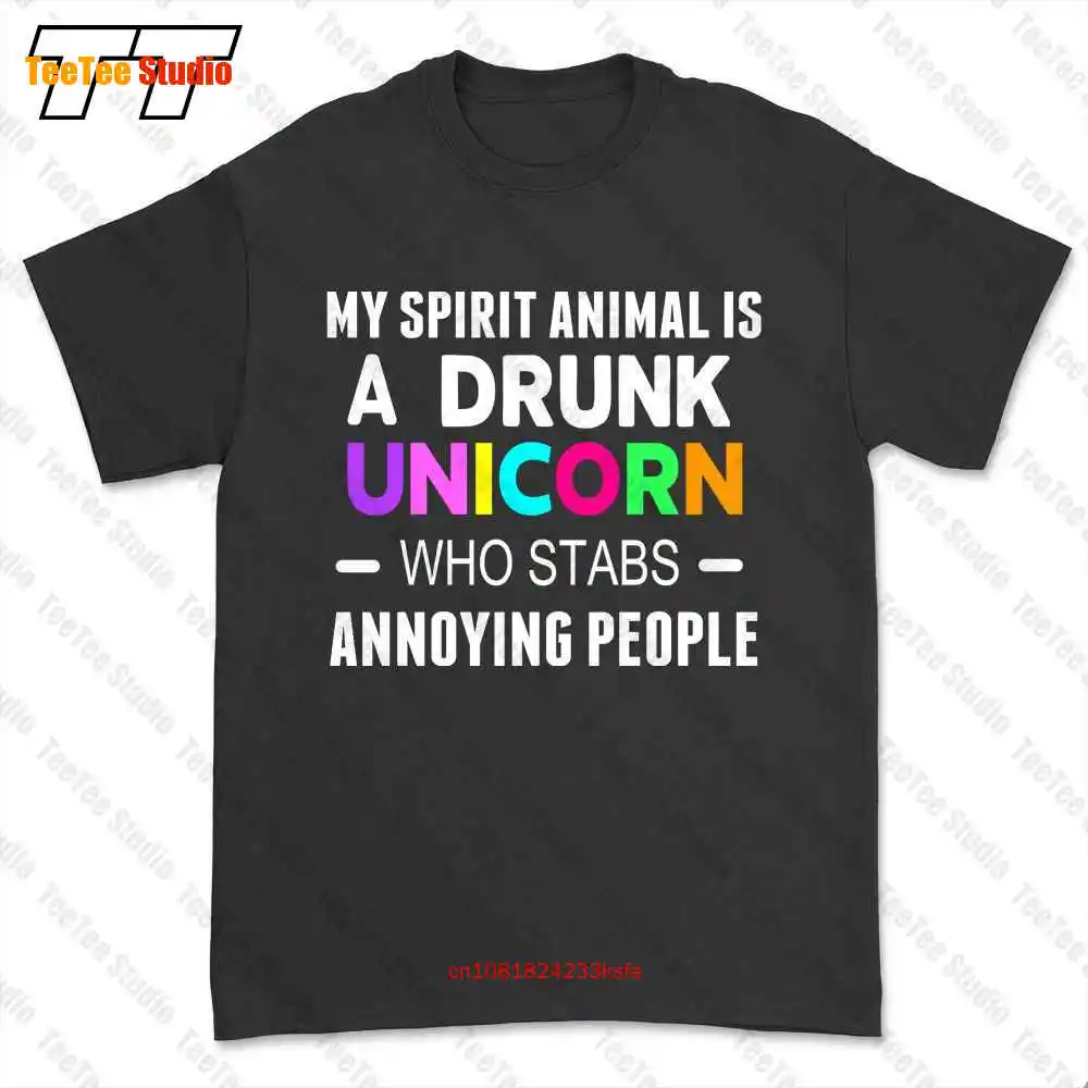 My Spirit Animal Is A Drunk Unicorn Who Stabs Annoying People T-shirt Tee E7SS