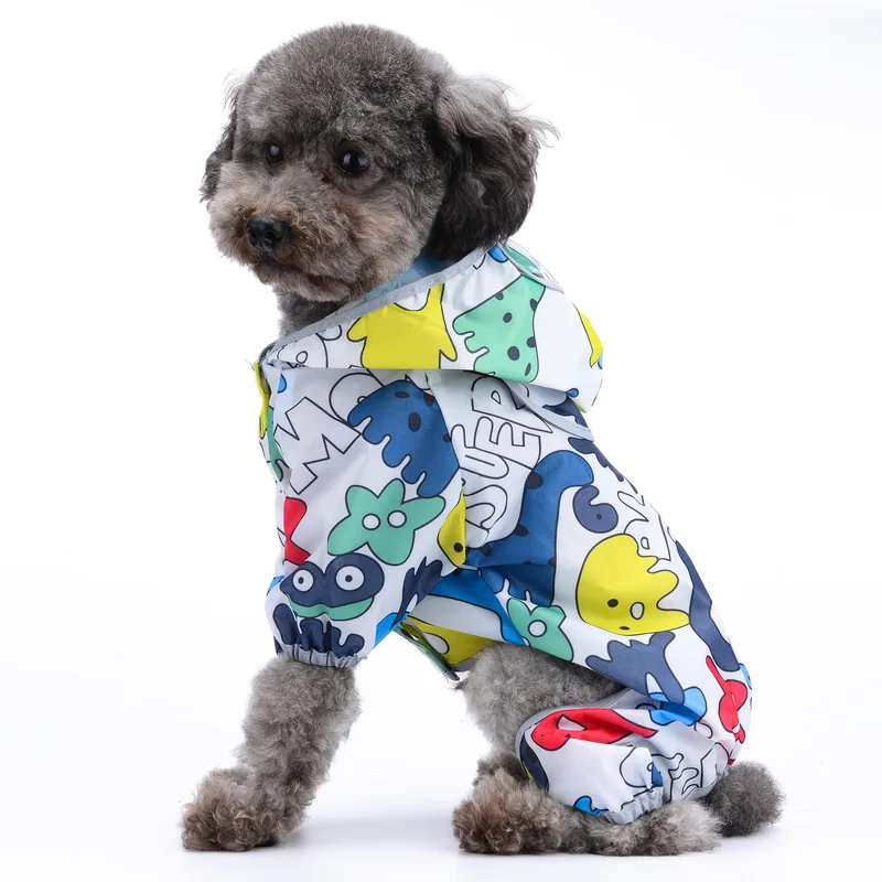 Dog raincoat, four-legged waterproof full-cover clothing for small and medium-sized dogs, pet supplies