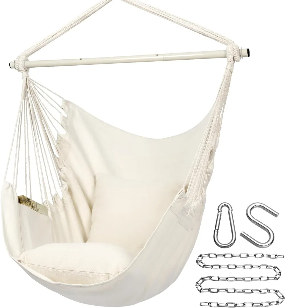 

Y- STOP Hammock Chair Hanging Rope Swing, Max 320 Lbs, 2 Seat Cushions Included, Hanging Chair with Pocket