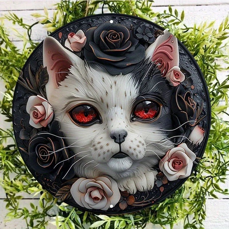 Aluminum Metal Sign for Wreath Decor or Wall Art, Colorful Cat Design, Weather Resistant, Perfect for Wreath Decor, HD Printing