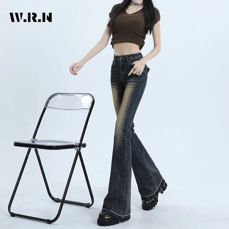 Harajuku Wide Leg High Waist Flared Jeans Female Y2K Pants 2024 Spring Women's Vintage Slim Fit 2000s Style Denim Trouser