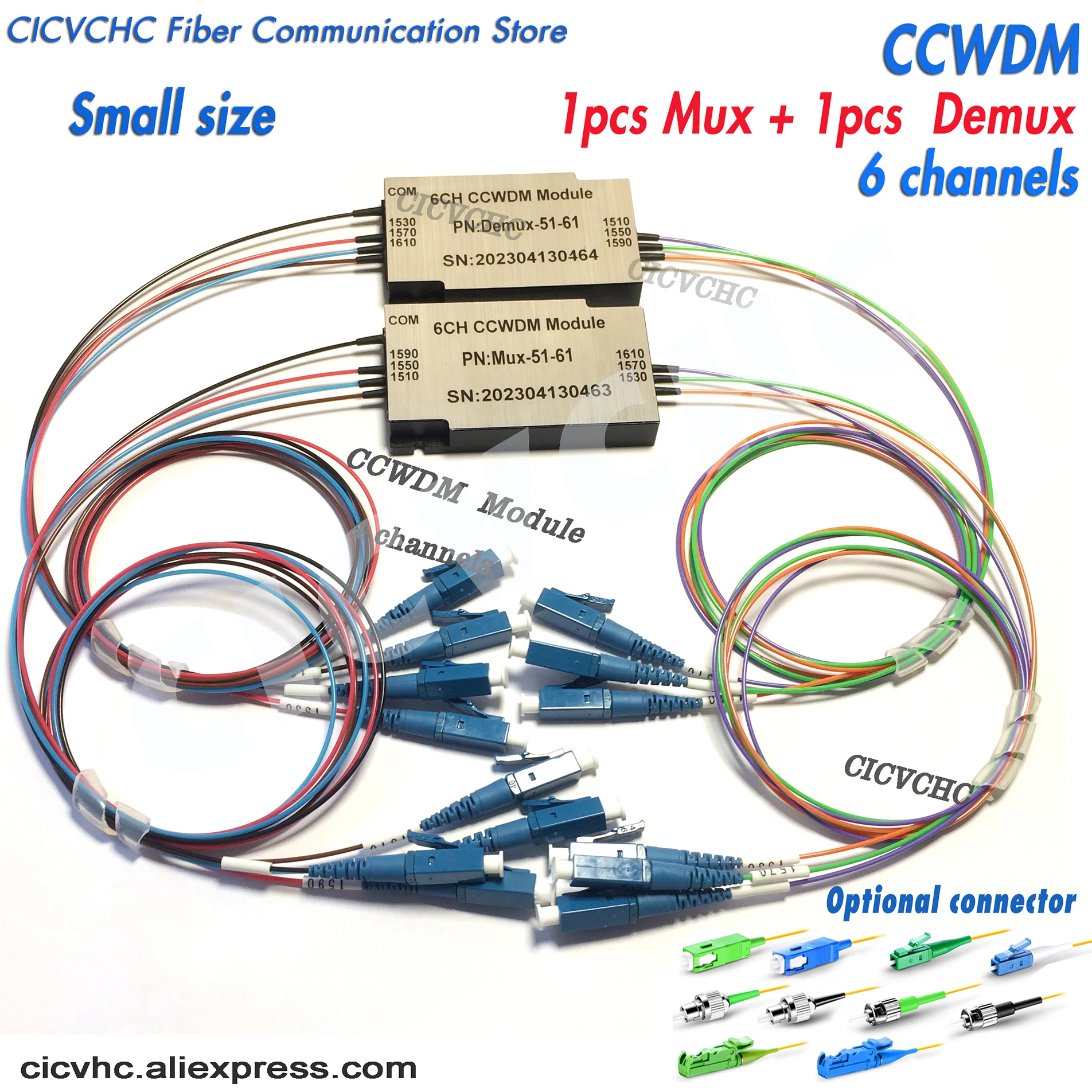 Модуль CCWDM 6-канальный с компактным разъемом Free-space CWDM Mux+Demux с разъемом LC, SC, FC, ST, E2000