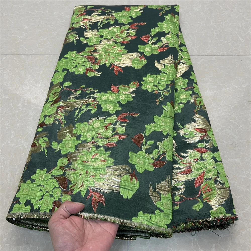 Nigerian African Jacquard Brocade Lace Fabric,Embroidery,2025,Evening Dresses,Tulle,Carbon,Fabrics For Sewing By Meter,5 Yards