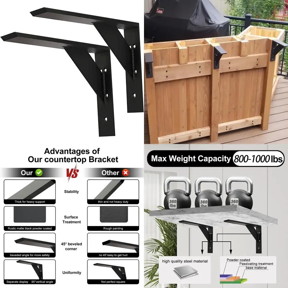 دعامات دعم كونترتوب شديدة التحمل مقاس 16 بوصة، عبوتان، أسود سميك، مناسبة للجرانيت والكوارتز والخشب وأسطح الكونترتوب المصفحة #1