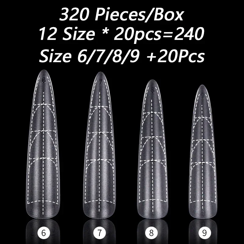 320Pcs/Box Matte Acrylic Fake Nail Extension False Full Cover Press On Nails With Graduated Auxiliary For Nail Manicure Art Tool