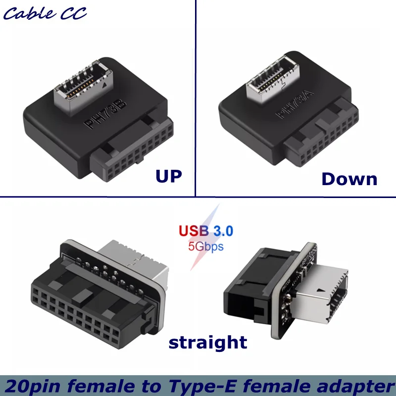 Motherboard USB Header 20Pin/19P to USB 3.1 Type-E A-Key Internal Adapter for USB-C Front Panel Chassis Bracket Cable