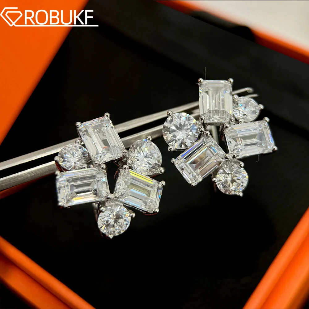 

8.2cttw Emerald & Round Cut Moissanite Hoop Earrings for Women Sparkling Lab Diamond Certified S925 Silver Ear Buckles Jewelry