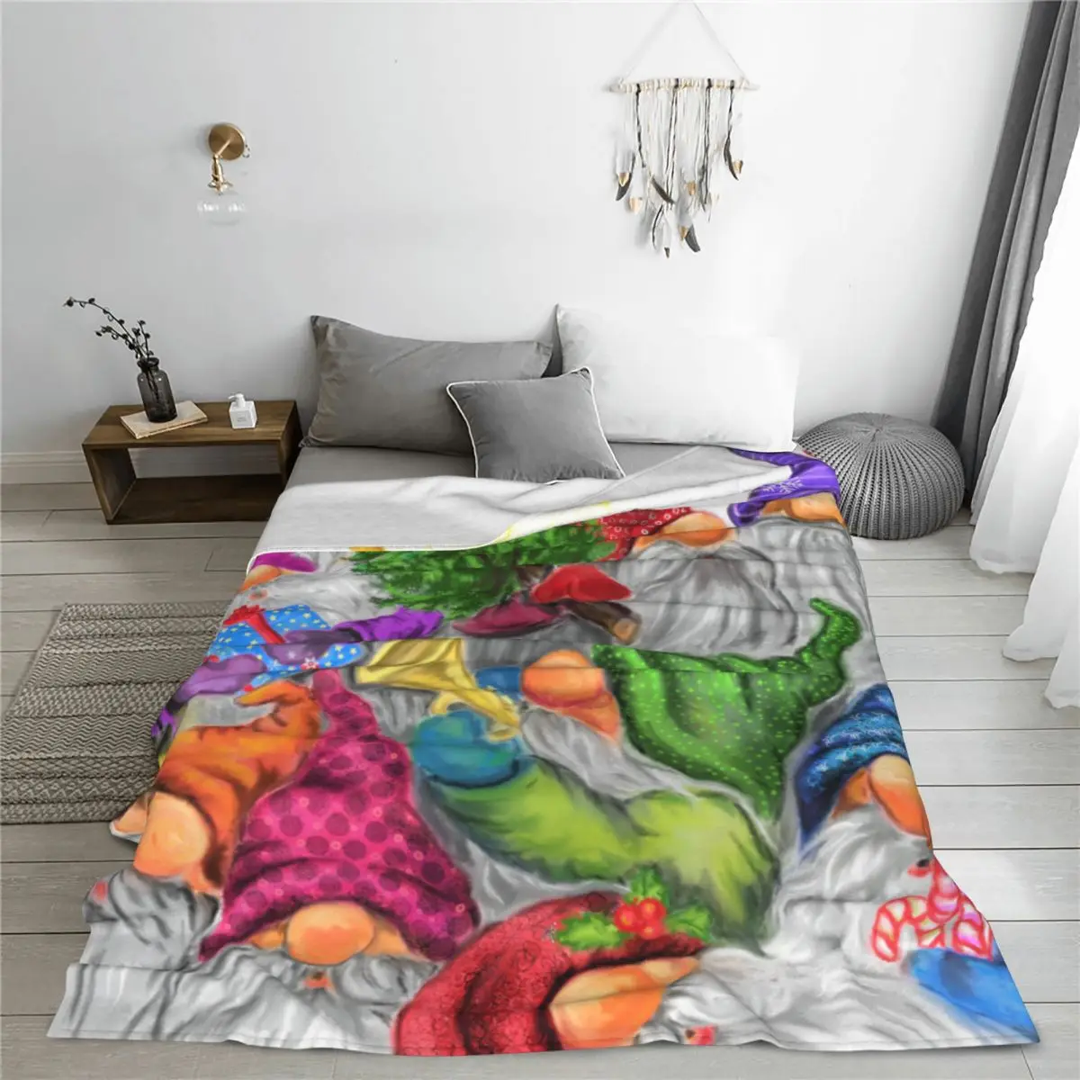 Christmas Happy Gnome Party Blankets Fleece Print Portable Super Soft Throw Blankets for Home Couch Rug Piece