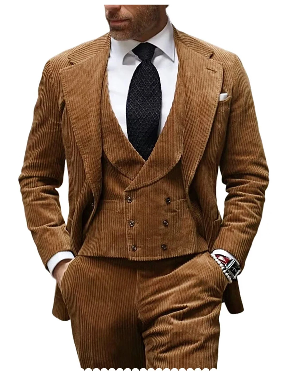 

Men's Suit 3 Piece Corduroy Blazer Vest Pants Set for Business Events Wedding Grooms Banquet Party Custom Tuxedo Jackets XS-6XL