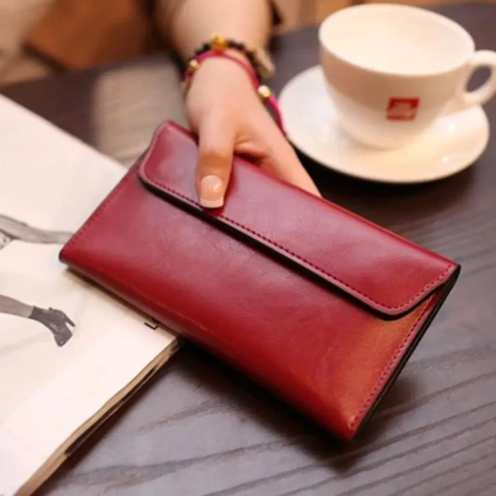 Slim Genuine Leather Women Long Wallet Large Capacity Female Coin Purse Portable Clutch Bag Cowhide Wallet for Women