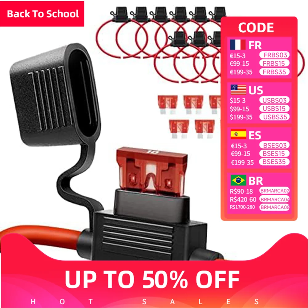 

10 шт. встроенного держателя предохранителя 16 AWG — держатель предохранителя 12 В для лепесткового предохранителя 10 А