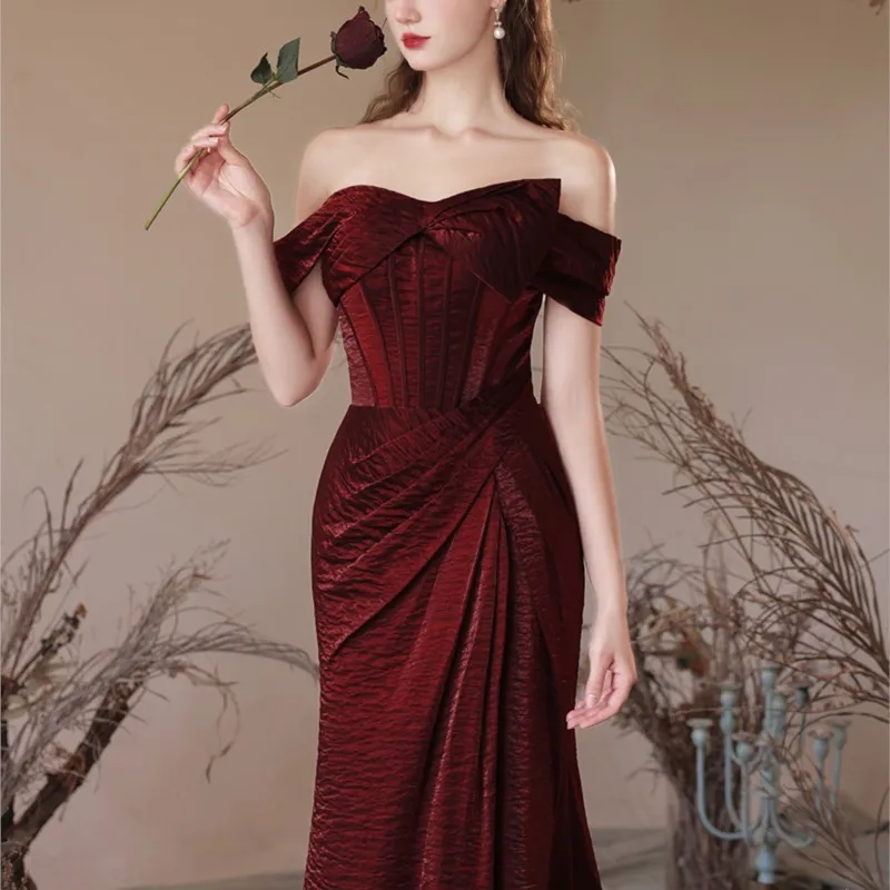 Fishtail toasting dress new line shoulder design slimming temperament