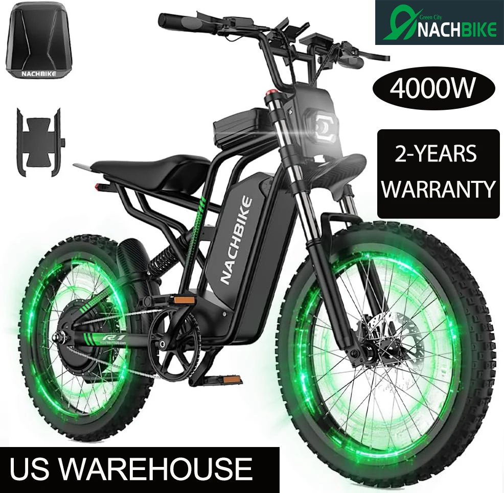

NACHBIKE 4000W Electric Dirt Bike for Adults Peak Brushless Motor 40 MPH Speed Dirtbike 50 Miles Range Ebike 60V 25Ah Battery