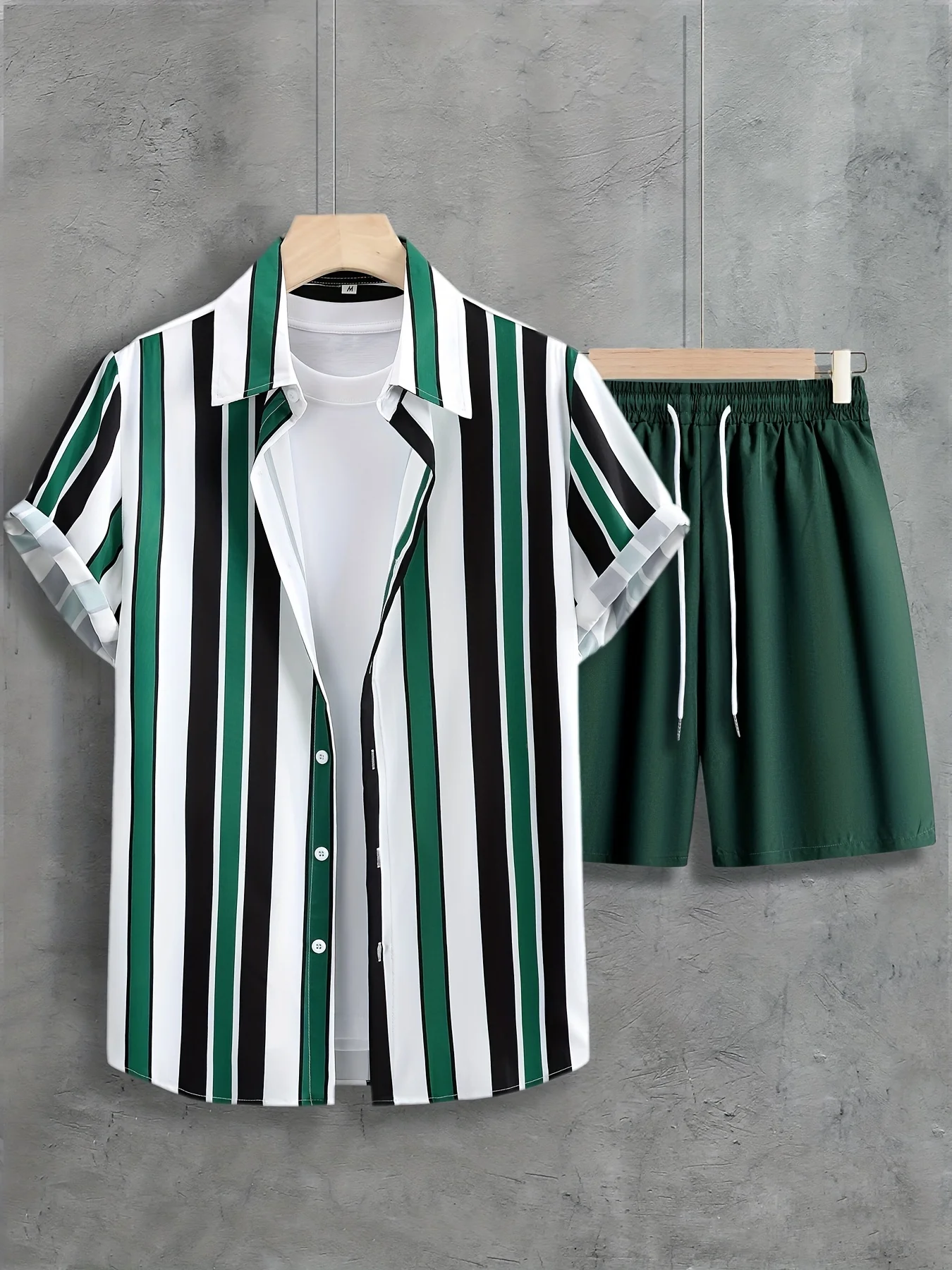 

Hawaiian Men's Shirt Shorts 2-Piece Suit Fashion Beach Casual Striped Fashion Short-Sleeved Boutique Party Style Shirt Sets