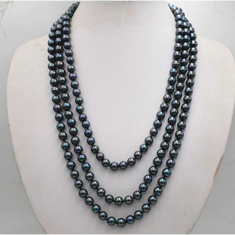

Long 50'' Genuine 8mm Peaco Bla Shell Pearl Not Pearl Round Beads Nelace