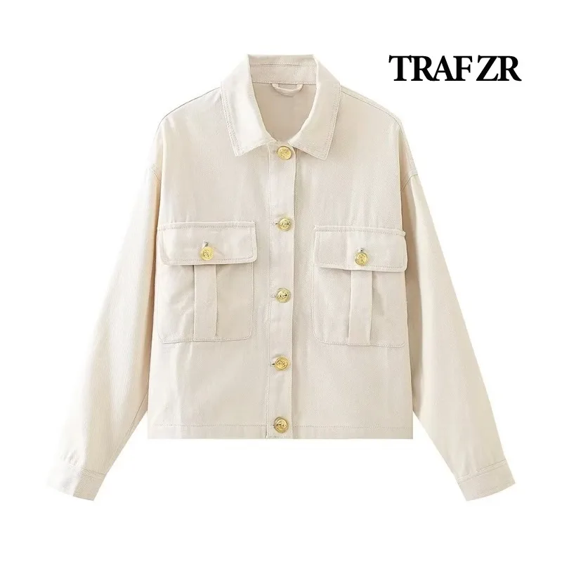 

TRAF ZR Bomber Jackets for women spring 2024 demin long sleeve y2k New in Vintage Harajuku New Outerwear female tops blouse