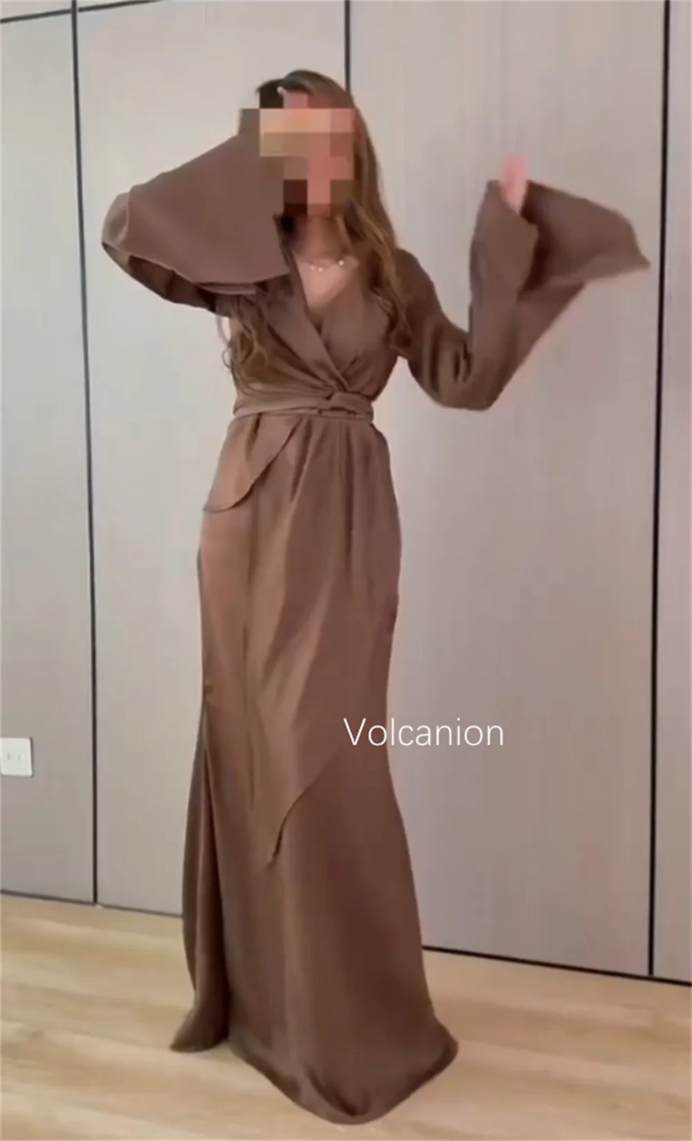 تخصيص الطية وشاح الخامس الرقبة ألف خط فساتين طويلة مناسبة مخصصة العودة للوطن بسيطة عارضة الأحجام المتاحة