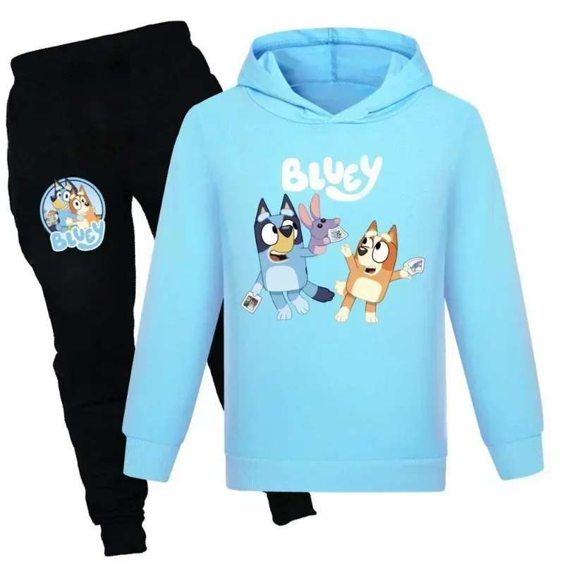 Cartoon Bluey Set di abbigliamento per bambini felpe con cappuccio autunno manica lunga Tshirt pantaloni 2 pezzi Set per ragazze ragazzi vestiti