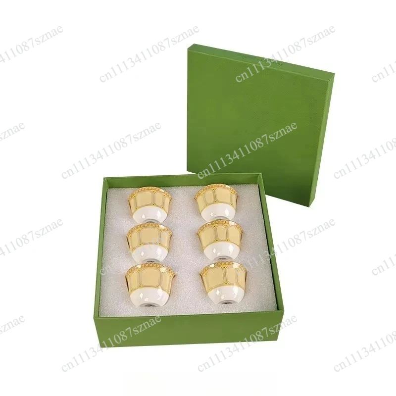 6 Colorful European Light Luxury Small Teacups with Gift Box Souvenirs, Family Banquet Tea Set for Home Ceremony and Decoration