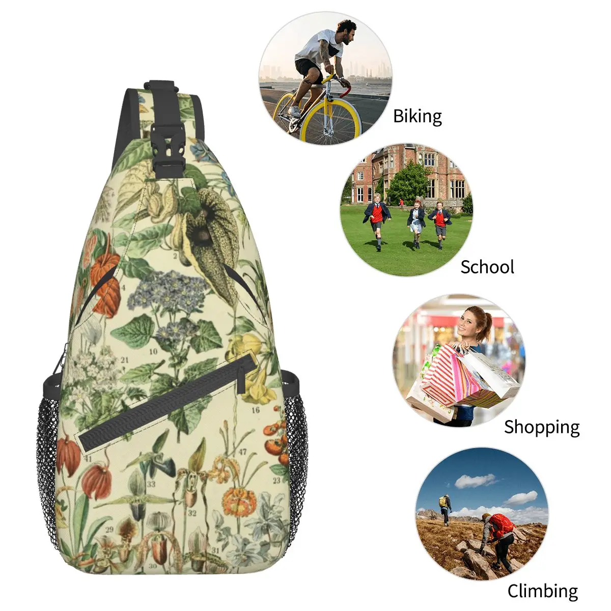 Adolphe Millot Fleurs Sling Sacos Peito Crossbody Ombro Mochila Esportes Ao Ar Livre Daypacks Flores Vintage Padrão Sacos