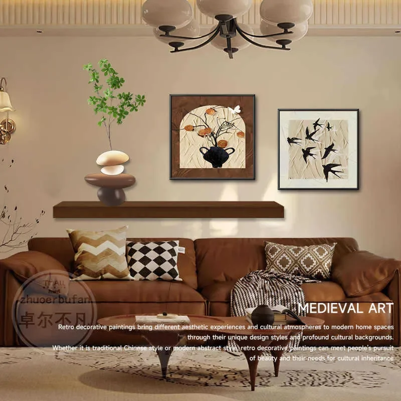 Persimmon Ruyi Chinese Antique Style Living Room Decorative Painting TV Sofa Background Wall Hanging Painting 2024 Entrance