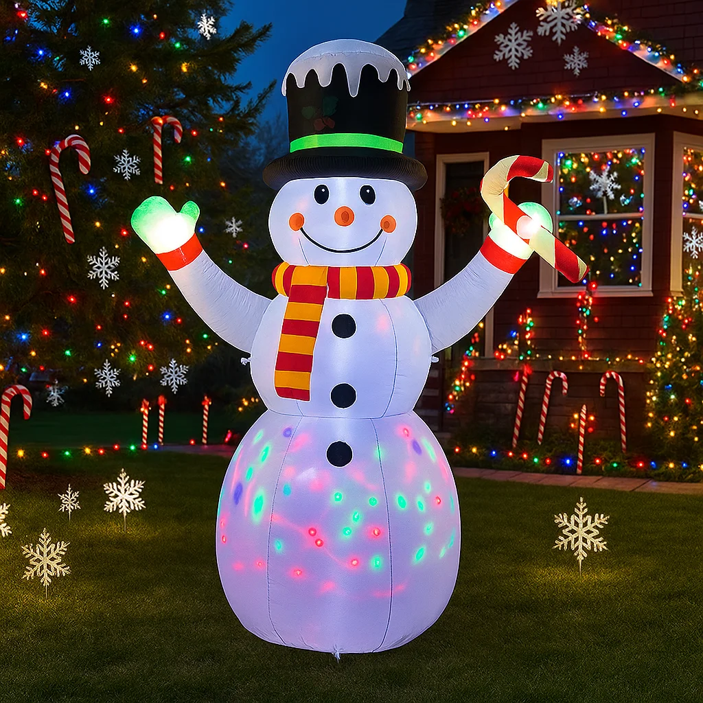 2,1 м/6,8 футов надувной снеговик с огнями конфетной трости, светодиодные украшения для дома, игрушки, двор, рождественский декор, праздничное наружное освещение, декор