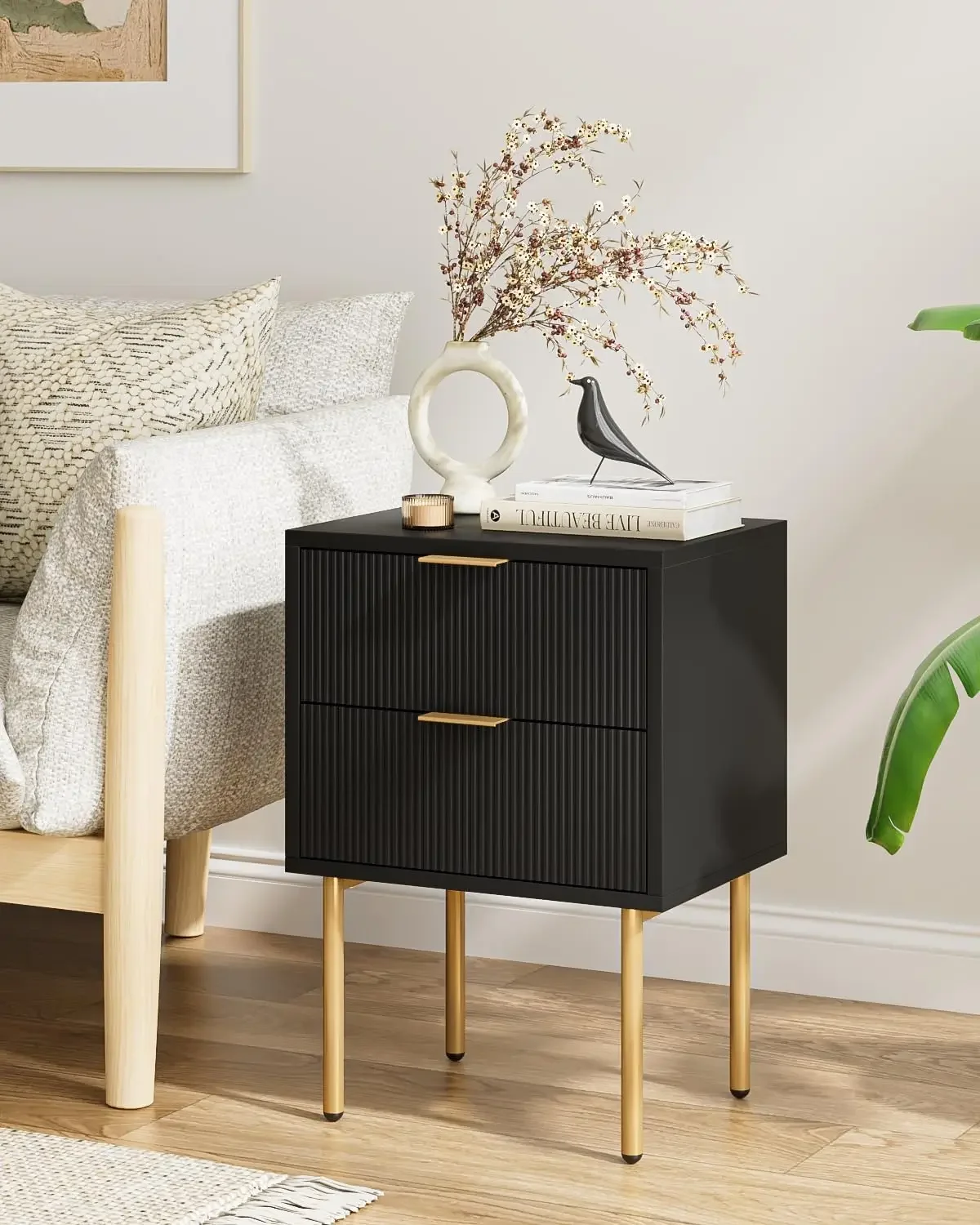 

Nightstand, Modern Night Stand with Drawers, Bedside Table, Gold Small Side Table for Bedroom, Living Room End Table