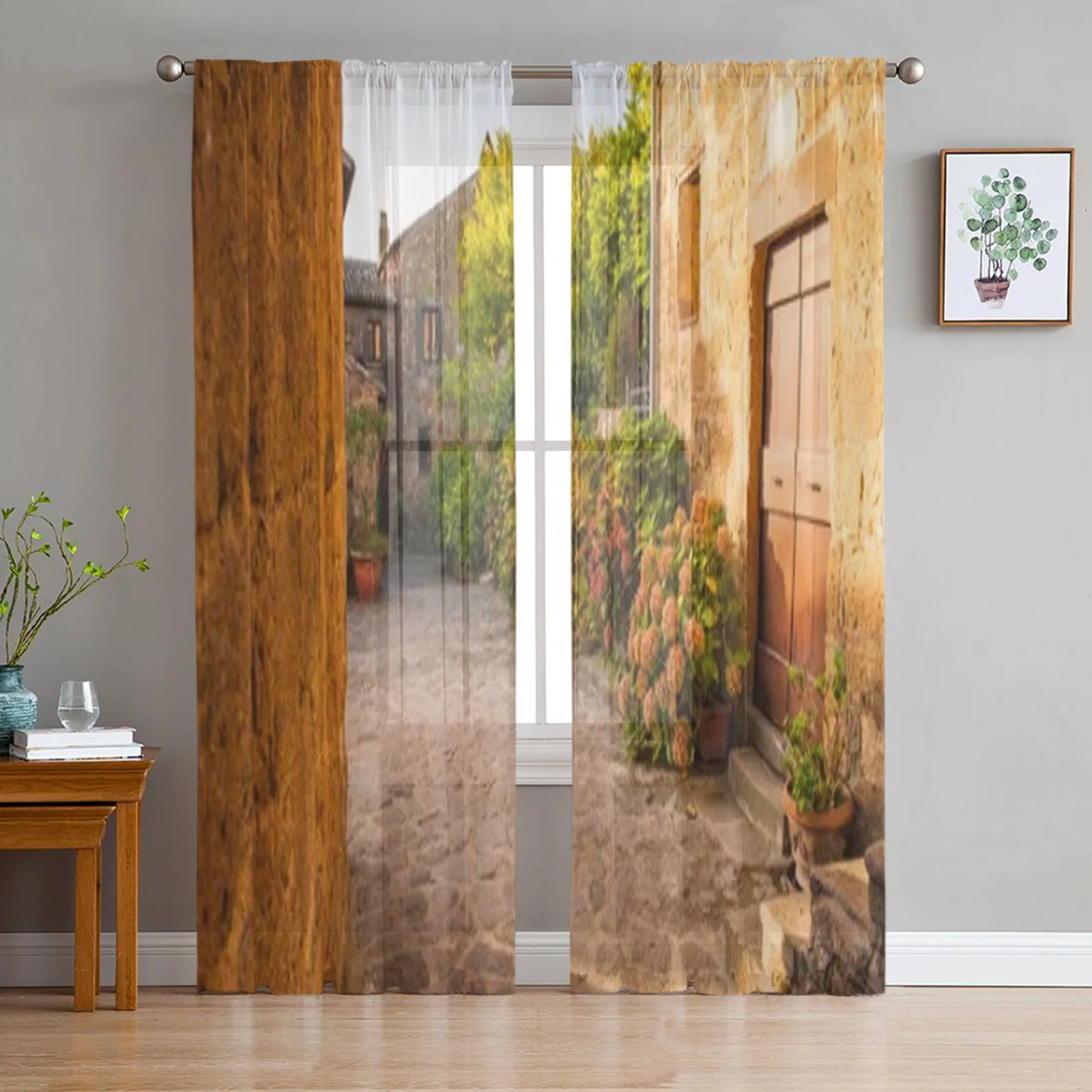 Small Alley In The Tuscan Village Chiffon Sheer Curtains for Living Room Bedroom Decoration Window Voiles Tulle Curtain