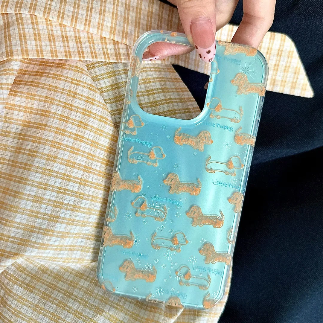 Корейский силиконовый мягкий чехол для телефона с милой таксой и вихревым узором для iPhone 16 Pro Max 15 14 13 Pro Max, защитный чехол с забавным животным ﻿ ﻿