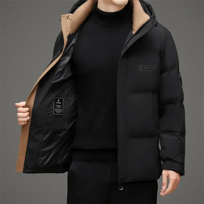 Short Men's Winter Down Jacket Hooded Removable Luxury Duck Padding Male Brand Padded Cold Clothing Coat