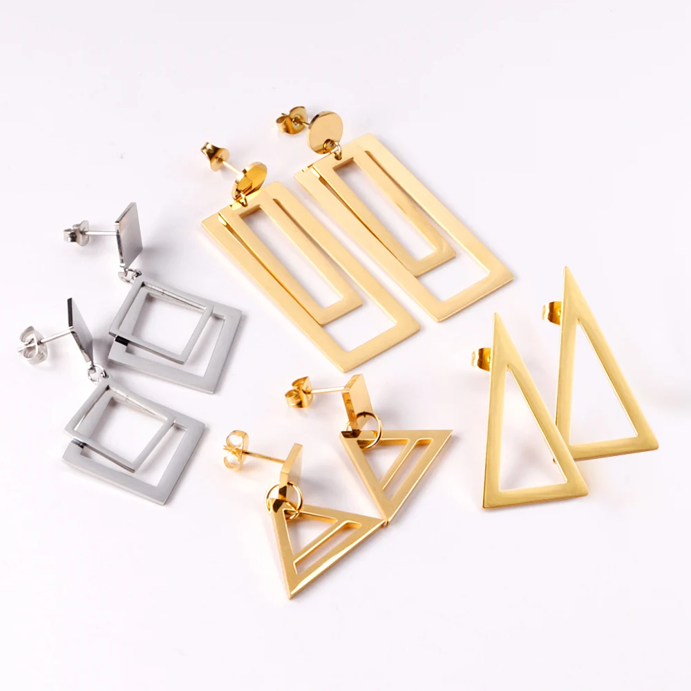 LUXUSTEEL Fashion Stainless Steel Earrings Geometric Rectangle Exaggerated Long Drop Earrings For Women Girl 2023 New Korean