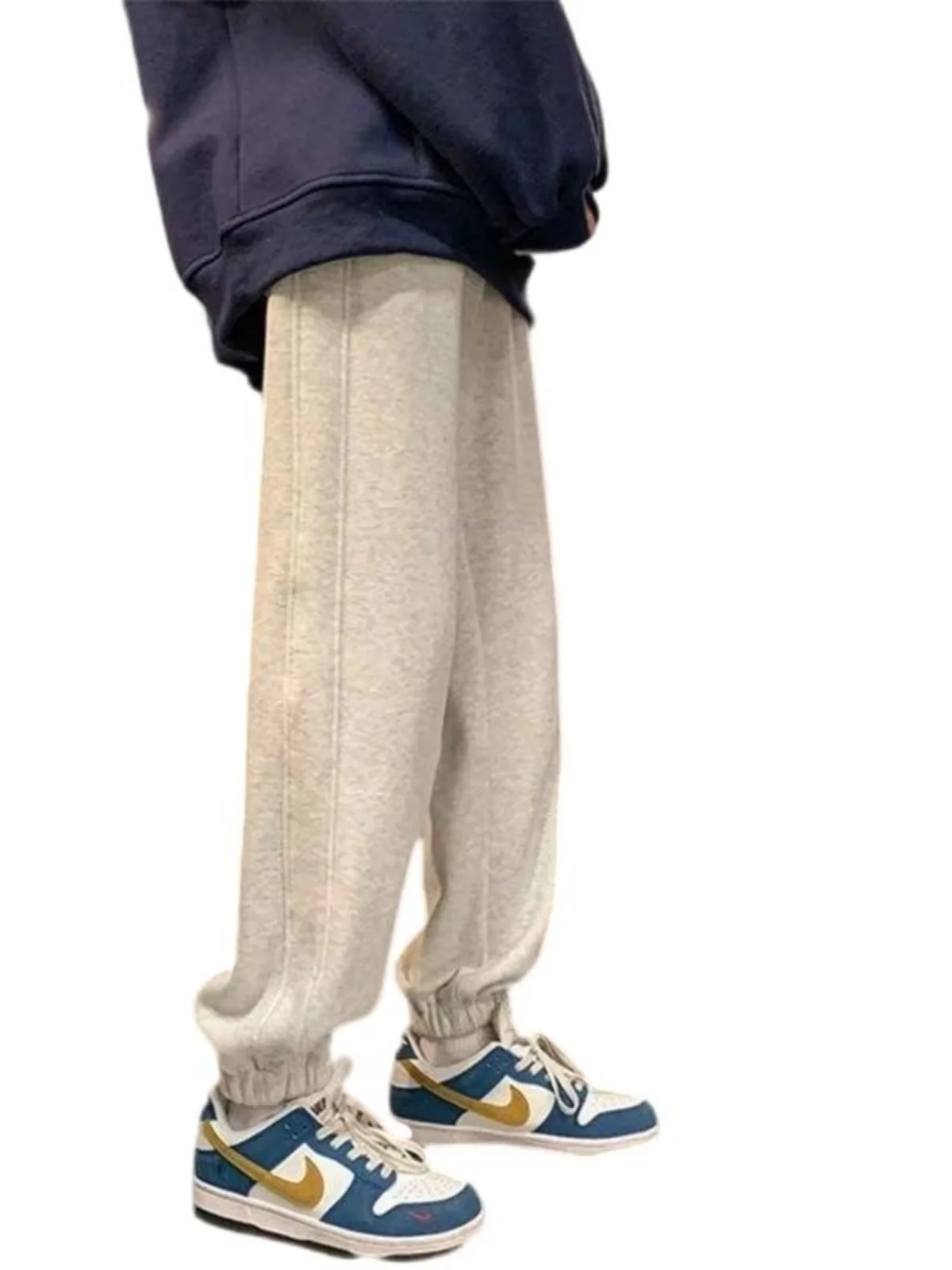 

Trendy Men's Casual Sweatpants Ankle-Cuffed Long Sports Pants Student Winter Thiened Fce Elastic Waist ular Youth Sle