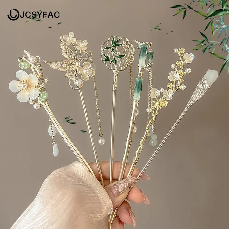 Vintage Chinese Style Hairpin White Tulips Flower Acetate Hair Sticks Hair Clips Hairpins Hair Chopsticks Chinese Hair Jewelry