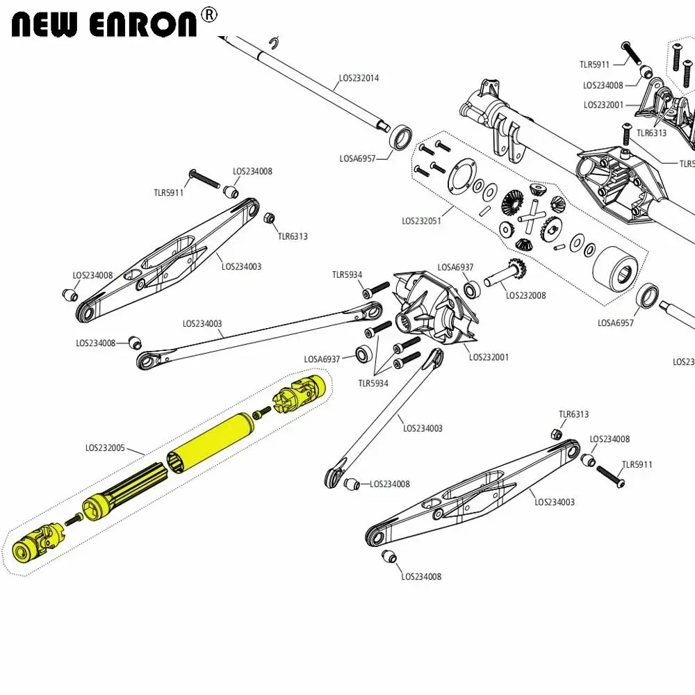 NEW ENRON Harden Steel Rear Driveshaft Drive CVD LOS232005 Upgrade Parts for RC Car 1/10 Team Losi Baja Rock Rey