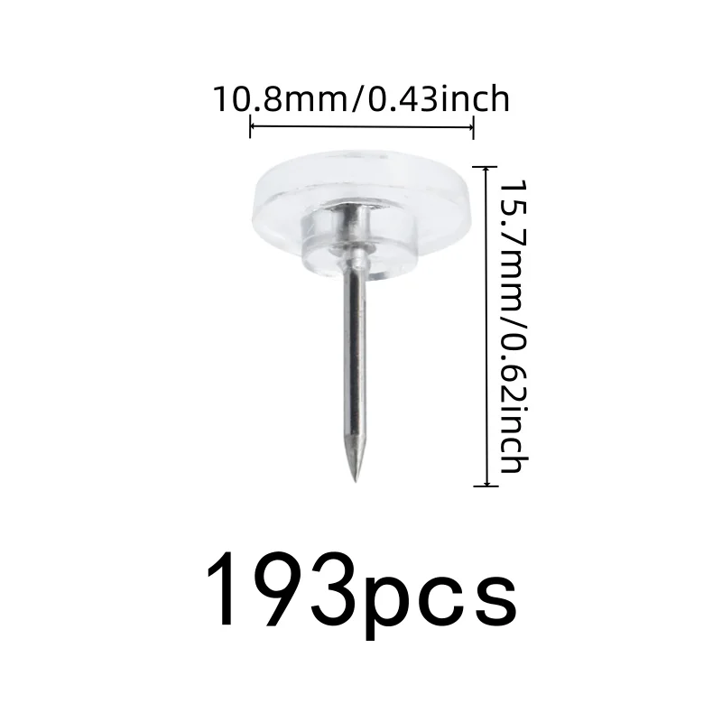 193 pcs Flat Top Map Pins, Compact Discrete Design, suitable for Photo Picture Pinning, Reusable Wall Safe
