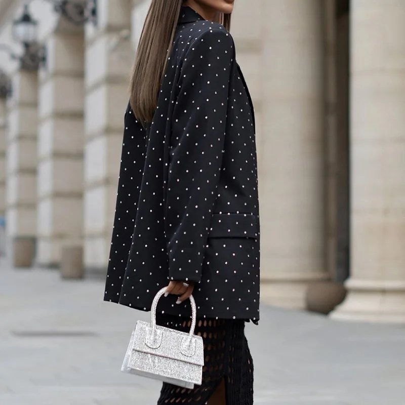 Chaqueta con estampado de lunares para mujer, abrigo elegante con cuello de muesca, traje de trabajo de manga larga con temperamento, Moda de Primavera 2024