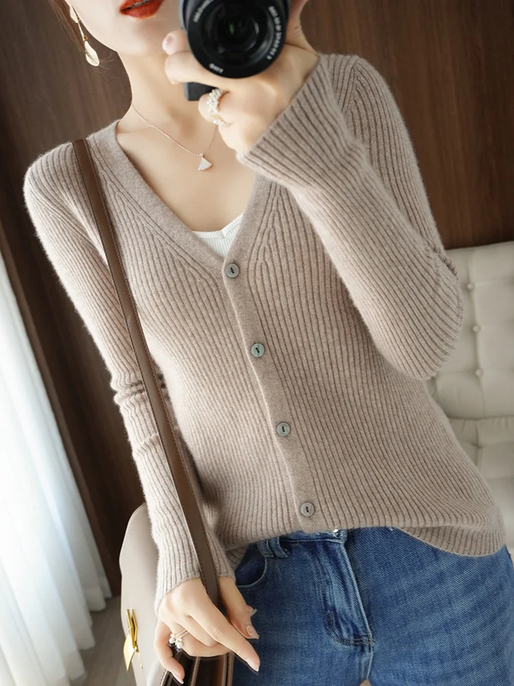 MODERN NEW SAGA Women Cardigan Sweater Spring Wool Knitted Sweater Long Sleeve Autumn Soft Slim Sweater Cardigans Korean Fashion